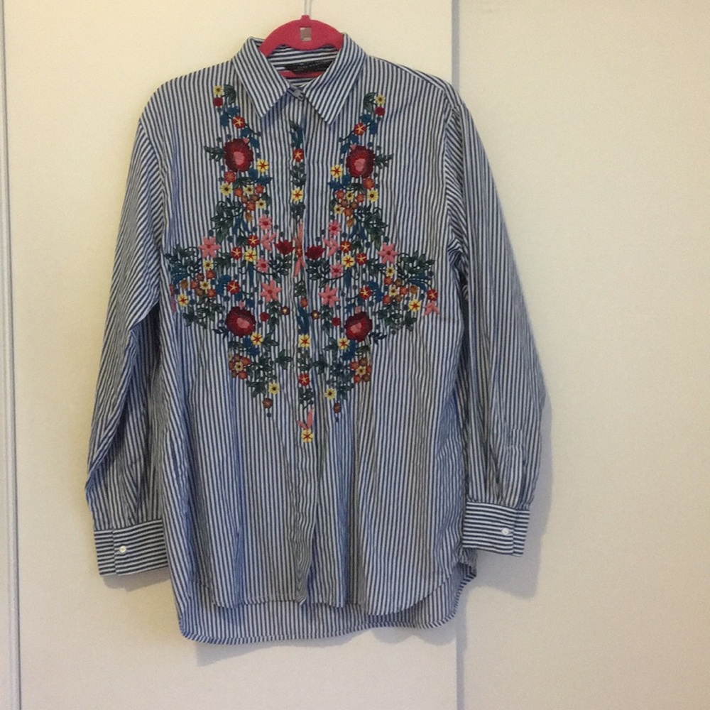 Zara Embroidered Striped Buttown Down